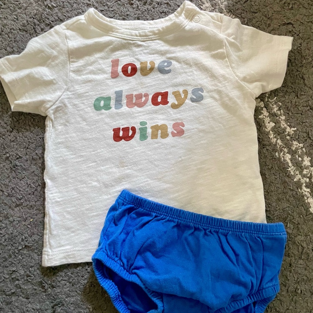 Little Co. T-Shirt and Blue Shorts
